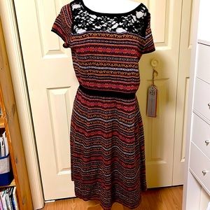 Anthropologie Knit fair isle dress with black lace yoke